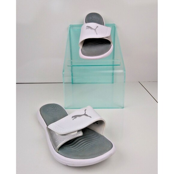 Puma Surfcat Beach Slides White Silver Pool Sandals VSK-0218 Women's Size 9 - Picture 1 of 8